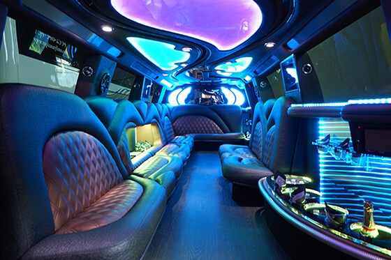 Plush seats in an Austin limo