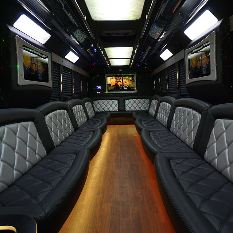 Several seats on a party bus
