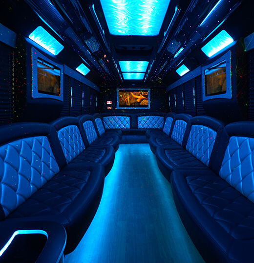 Full-entertaiment center in a party bus